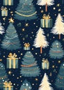 Watercolor Christmas illustration pattern with joyful holiday elements. Generative AI