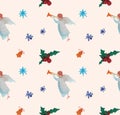Watercolor Christmas illustrations seamless pattern with angels. Winter New Year theme. Royalty Free Stock Photo