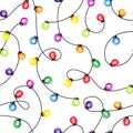 Watercolor christmas party lights garland. Colorful christmas and New Year pattern. Good for greeting cards invitations decoration