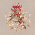 Watercolor Christmas Mistletoe and Holly Bouquet Royalty Free Stock Photo