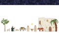 Watercolor Christmas nativity scene border on white background Royalty Free Stock Photo