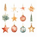 Watercolor christmas and new year set, Hand drawn iillustration. Royalty Free Stock Photo