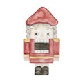 Watercolor Christmas Nutcracker, wooden toy