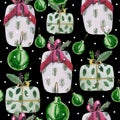 Watercolor christmas pattern. Contains snowflakes, Christmas balls. Royalty Free Stock Photo