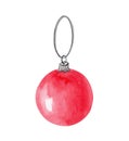 watercolor christmas red ball toy with thread isolated on white background for christmas tree decoration Royalty Free Stock Photo