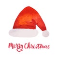 Watercolor Christmas Santa hat. Bright Holiday decoration. Xmas design elements. Vector illustration