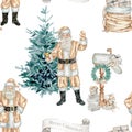 Watercolor Christmas Santa seamless pattern digital paper illustration