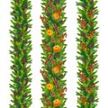 Watercolor christmas seamless borders of fir branches, cones, red berry