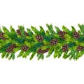 Watercolor christmas seamless borders of fir branches and pinecones Royalty Free Stock Photo