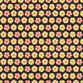 Watercolor Christmas seamless pattern with candies in gold, red, and orange colors on a dark background.