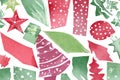Watercolor Christmas seamless pattern with fir tree and poinsettia. Generative AI Royalty Free Stock Photo