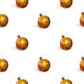 New year watercolor seamless pattern with golden Christmas balls