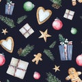 Watercolor Christmas seamless pattern