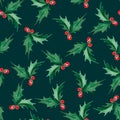 Watercolor Christmas seamless pattern whith Holly.