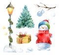 Watercolor Christmas set with snowman