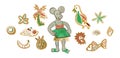 Watercolor Christmas set with tropical mom mouse, Stollen and ginger Royalty Free Stock Photo