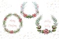 Watercolor Christmas set with wearth. Hand drawing christmas decoration. Winter holiday design. Berry wreath for Christmas Royalty Free Stock Photo
