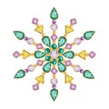 Watercolor Christmas crystal snowflake. Beautiful bright colors jewelry medallion, brooch, decoration on neck. Fashion Royalty Free Stock Photo