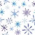 Watercolor christmas square pattern. New year ornament with snow and snowflake. For design, print or background Royalty Free Stock Photo