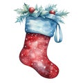 Watercolor Christmas stockings. Generative AI.