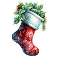 Watercolor Christmas stockings. Generative AI.