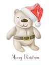 Watercolor Christmas teddy bear. Hand painted New Year decor isolated on white background. Holiday illustration for