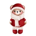 Watercolor christmas teddy bear in red santa hat and scarf illustration Royalty Free Stock Photo