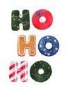 Watercolor Christmas text. Santa Claus laughs: ho ho ho