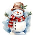 Watercolor Christmas Theme Decoration Illustration. Winter Season Festive. Holiday Artwork. Snowman Standing with Happy Season. Royalty Free Stock Photo