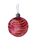 Watercolor christmas tree ball. Hand painted toy for christmas tree isolated on white background. For design, background
