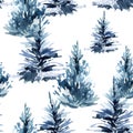 Watercolor christmas tree seamless pattern.