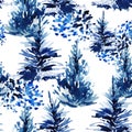 Watercolor christmas tree seamless pattern.