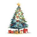 Watercolor Christmas Trees. Clipart. AI generated