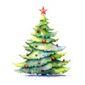 Watercolor Christmas Trees. Clipart. AI generated