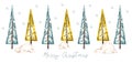 Watercolor christmas trees in naive cartoon style