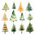 Watercolor Christmas trees set. Hand drawn illustration. Isolated Royalty Free Stock Photo