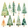 Watercolor Christmas trees set. Hand drawn illustration. Isolated Royalty Free Stock Photo