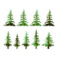 Watercolor christmas trees, set of silhouettes