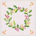 Watercolor Christmas wreath with green branches and berries Royalty Free Stock Photo