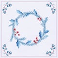 Watercolor Christmas wreath with green branches and berries Royalty Free Stock Photo