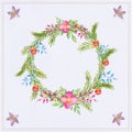 Watercolor Christmas wreath with green branches and berries Royalty Free Stock Photo