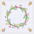 Watercolor Christmas wreath with green branches and red berries Royalty Free Stock Photo