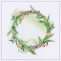 Christmas Watercolor wreath of spruce and red holly berries Royalty Free Stock Photo