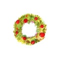 Watercolor christmas wreath with decor in red color isolated on white background Royalty Free Stock Photo
