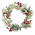 Watercolor Christmas Wreath Design With Yew Berries And Leaves Royalty Free Stock Photo