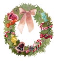 Watercolor Christmas wreath frame isolated on the white background Royalty Free Stock Photo