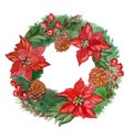 Watercolor Christmas wreath frame isolated on the white background Royalty Free Stock Photo