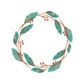 Watercolor Christmas Wreath with green branches and berries on a white background isolated Royalty Free Stock Photo