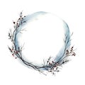 Watercolor Christmas wreath with green fir twigs and red berries. Royalty Free Stock Photo