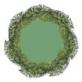 Watercolor Christmas wreath, green round frame of Christmas fir branches for invitations, cards, stickers, labels Royalty Free Stock Photo